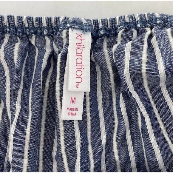 Xilaration Blue & White Striped Off Shoulder 100% Cotton Boho Blouse Festival M - Picture 6 of 8